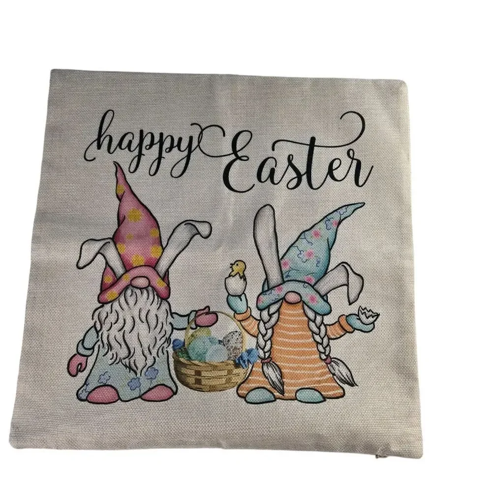 Set of 2 Easter Holiday Gnome Eggs 15 3/4‎ x 15 3/4 Sqaure Pillow Cases